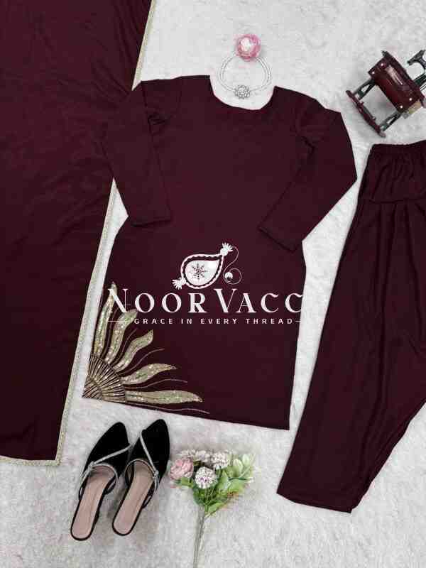 Natural Crepe Silk Handworked Salwar Suit with Dupatta - Image 9