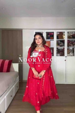 Buy Faux Georgette Handworked Suit with Pant and Embellished Dupatta