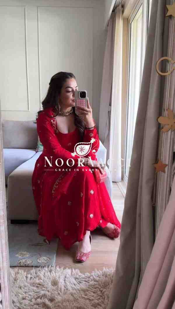 Faux Georgette Handworked Suit with Pant and Embellished Dupatta - Image 2