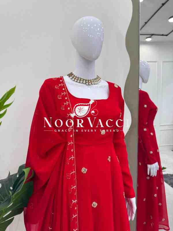 Faux Georgette Handworked Suit with Pant and Embellished Dupatta - Image 5