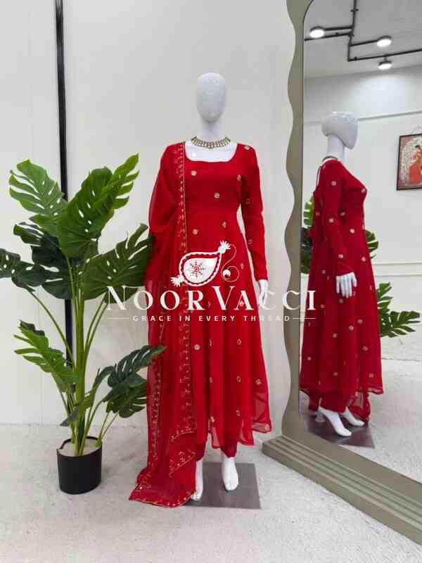 Faux Georgette Handworked Suit with Pant and Embellished Dupatta - Image 3