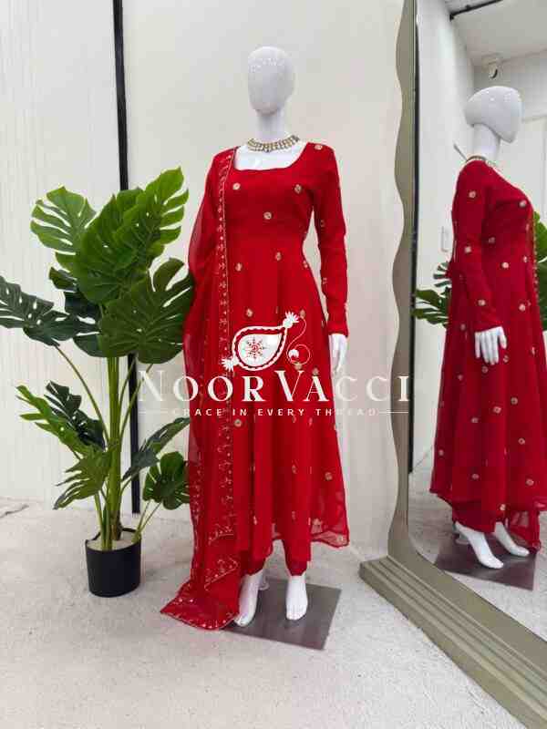 Faux Georgette Handworked Suit with Pant and Embellished Dupatta - Image 6