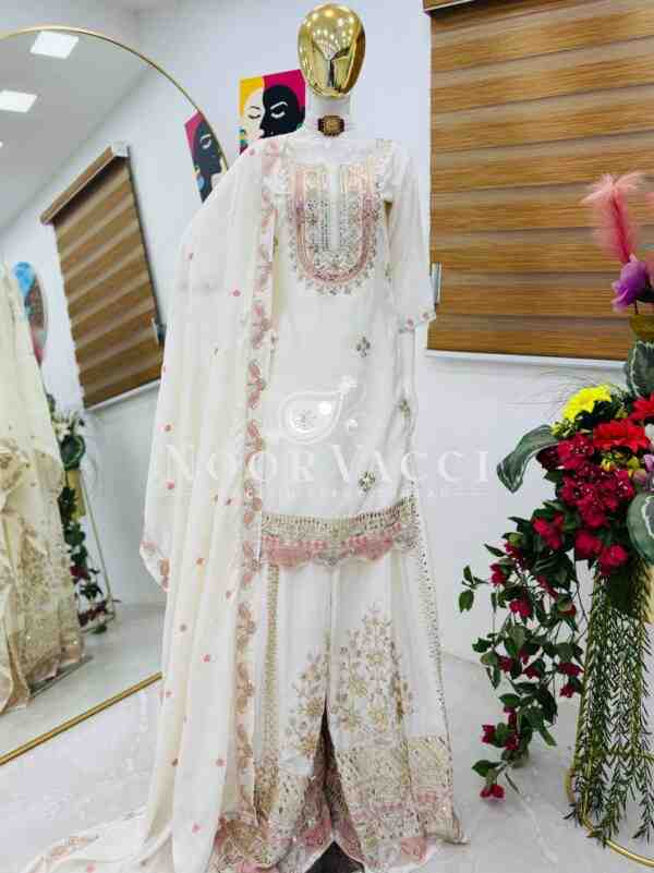 Heavy Chinon Silk Embroidered Top Sharara & Dupatta Set - Image 5