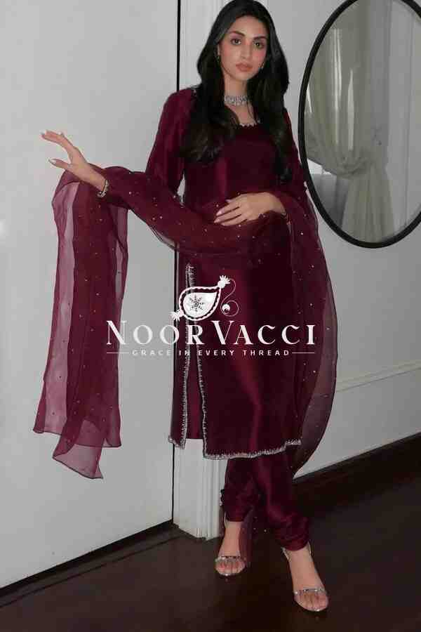 Jimmy Choo Silk Embroidered Top-Bottom Set with Dupatta – Ready to Wear