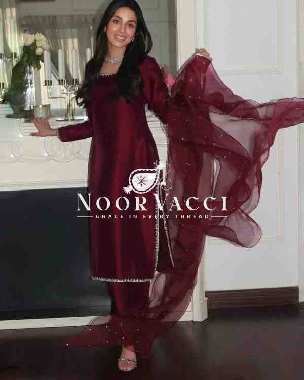 Jimmy Choo Silk Embroidered Top-Bottom Set with Dupatta – Ready to Wear - Image 5