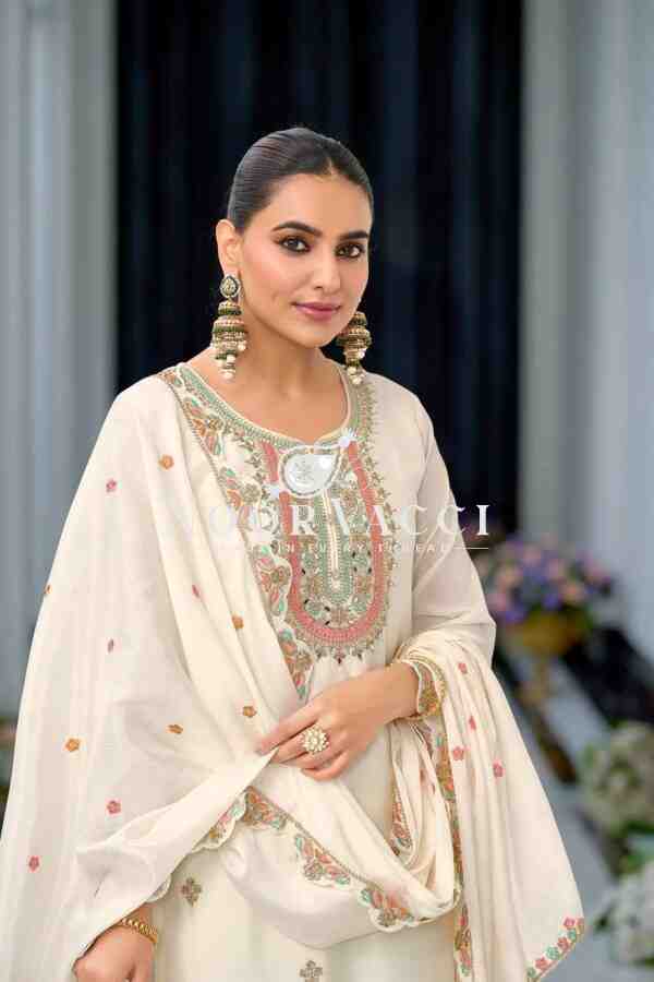 Heavy Chinon Silk Embroidered Top Sharara & Dupatta Set - Image 3