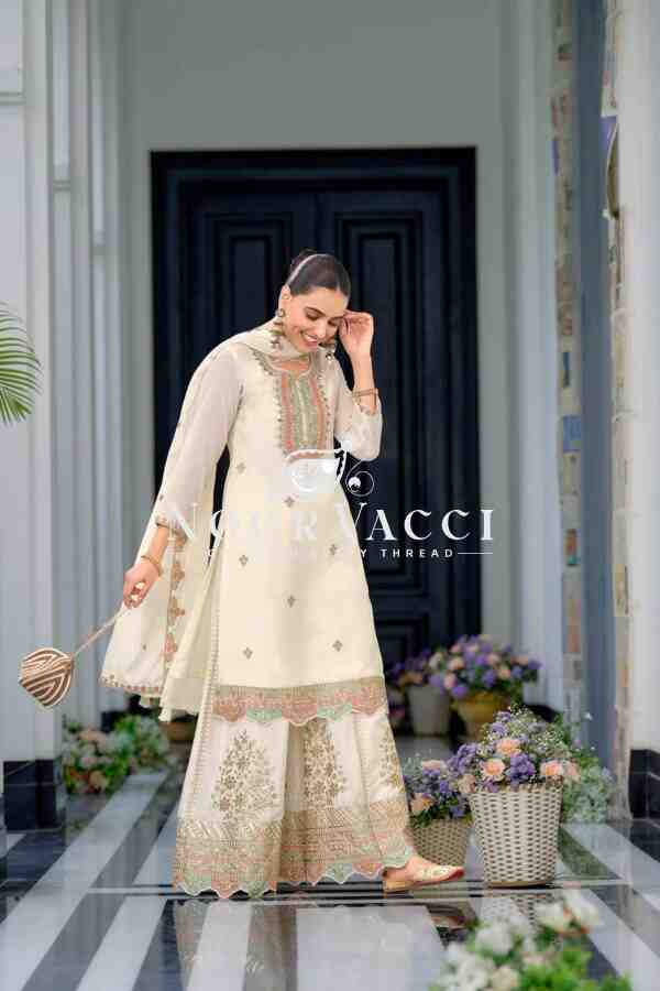 Heavy Chinon Silk Embroidered Top Sharara & Dupatta Set - Image 2