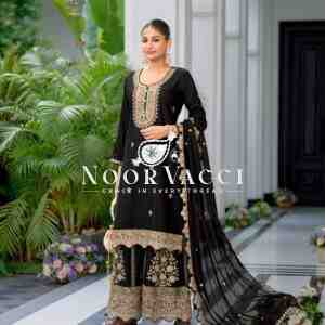 Heavy Chinon Silk Embroidered Top Sharara & Dupatta Set