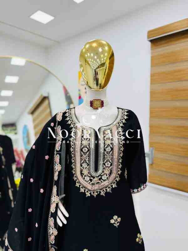 Heavy Chinon Silk Embroidered Top Sharara & Dupatta Set - Image 4