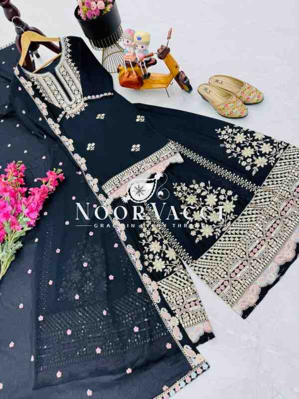 Heavy Chinon Silk Embroidered Top Sharara & Dupatta Set - Image 6