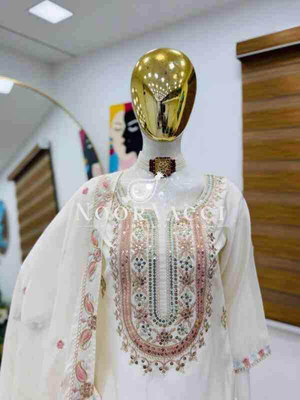 Heavy Chinon Silk Embroidered Top Sharara & Dupatta Set - Image 6