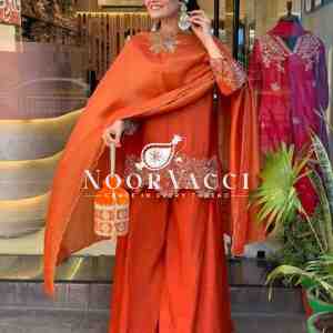 Heavy Faux Georgette Embroidered Sequence Work Top-Plazzo and Dupatta Set Fully Stitched