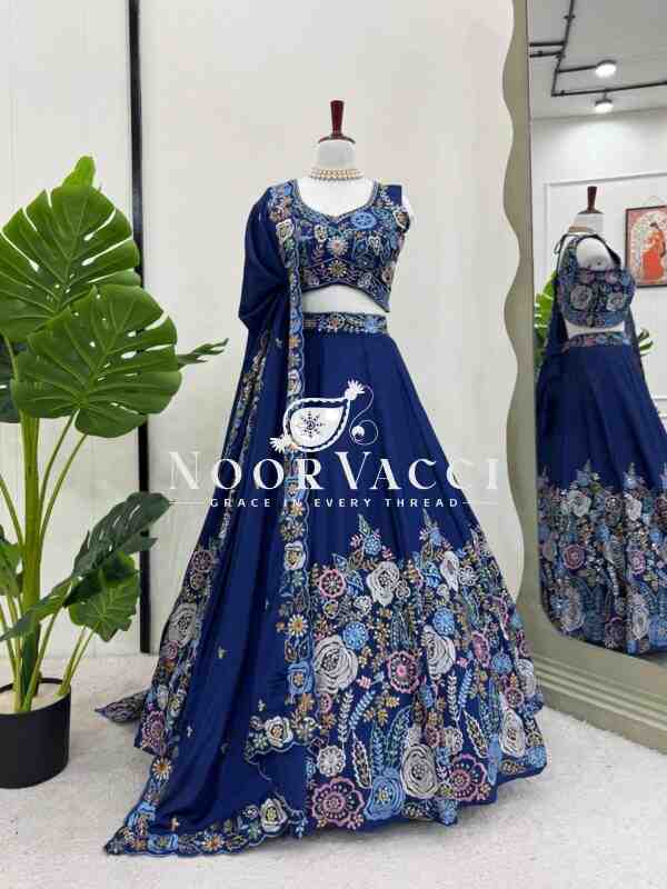 Heavy Chinon Silk Lehenga Set with 4m Flair & Sequin Embroidery