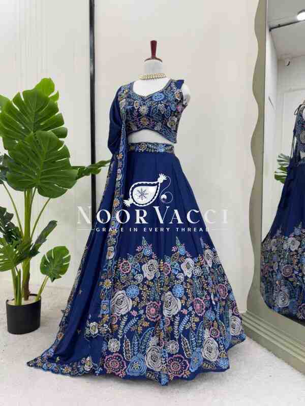 Heavy Chinon Silk Lehenga Set with 4m Flair & Sequin Embroidery - Image 3