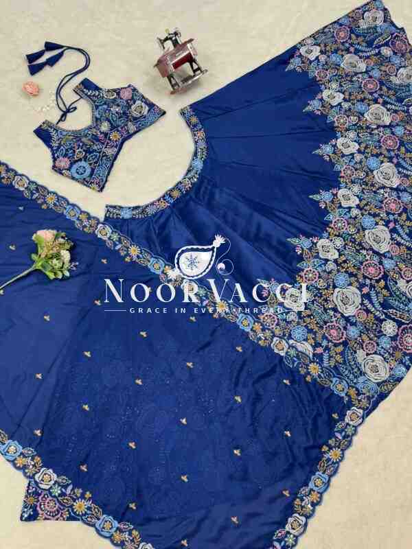 Heavy Chinon Silk Lehenga Set with 4m Flair & Sequin Embroidery - Image 9