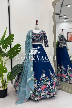 Shop Designer Chinon Silk Lehenga with Georgette Dupatta