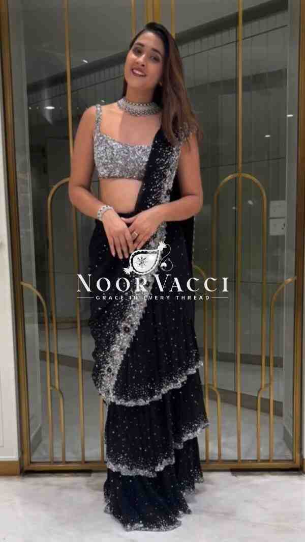 Ready-to-Wear Faux Georgette Lehenga Saree with Embroidered Blouse - Image 2