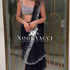 Ready-to-Wear Faux Georgette Lehenga Saree with Embroidered Blouse