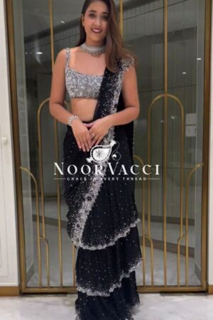 Buy Ready-to-Wear Faux Georgette Lehenga Saree with Embroidered Blouse