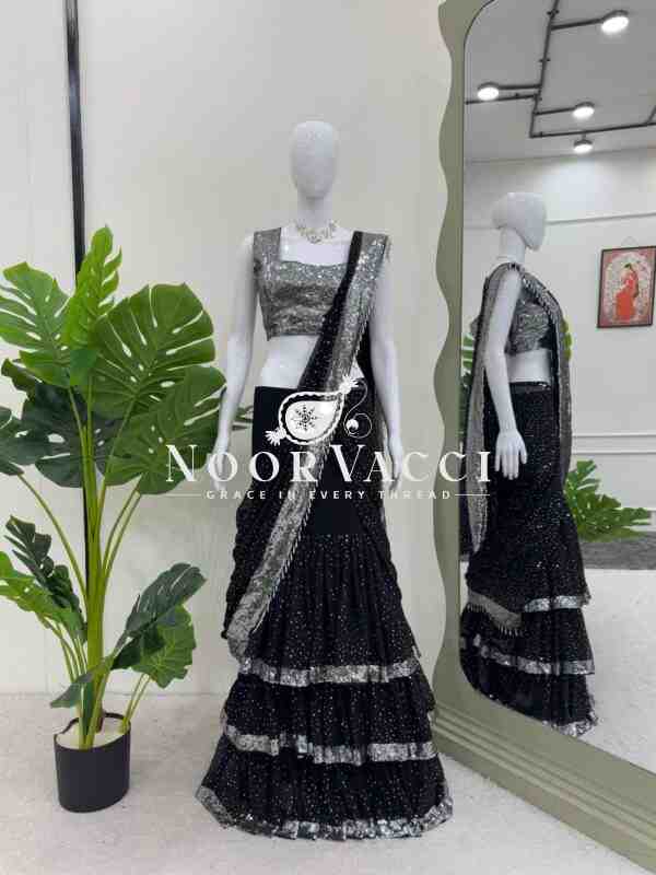 Ready-to-Wear Faux Georgette Lehenga Saree with Embroidered Blouse - Image 4