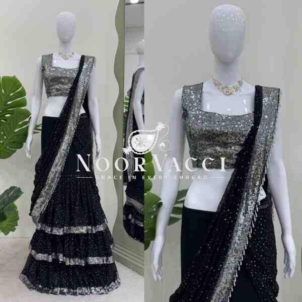 Ready-to-Wear Faux Georgette Lehenga Saree with Embroidered Blouse - Image 3