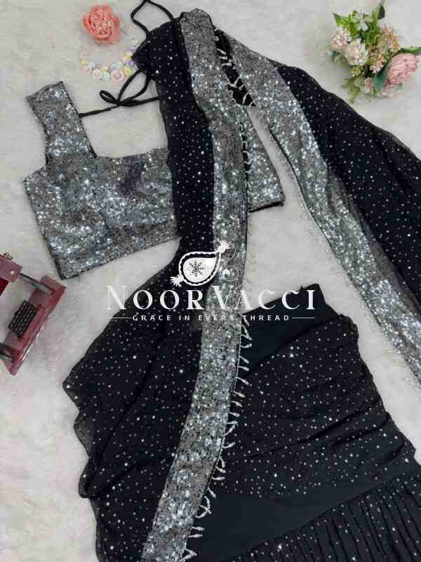 Ready-to-Wear Faux Georgette Lehenga Saree with Embroidered Blouse - Image 6