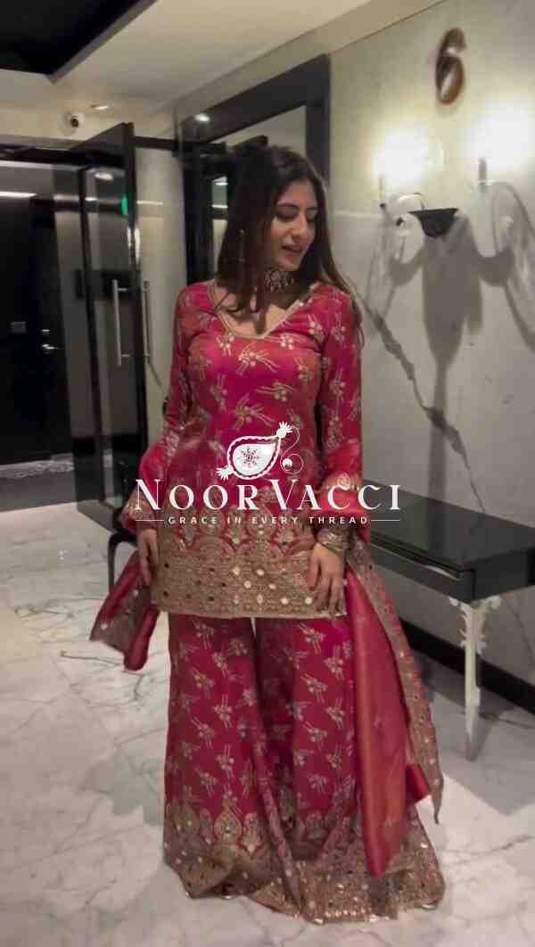 Shimmer Silk Real Mirror Work Sharara Set with Dupatta - Image 2
