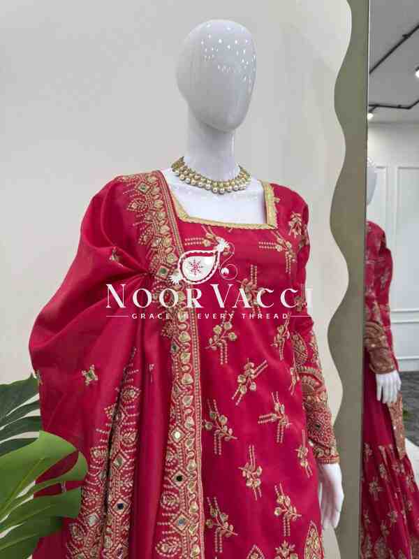 Shimmer Silk Real Mirror Work Sharara Set with Dupatta - Image 6
