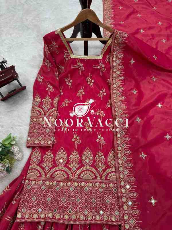 Shimmer Silk Real Mirror Work Sharara Set with Dupatta - Image 7