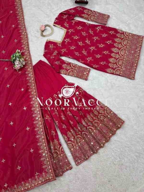 Shimmer Silk Real Mirror Work Sharara Set with Dupatta - Image 8