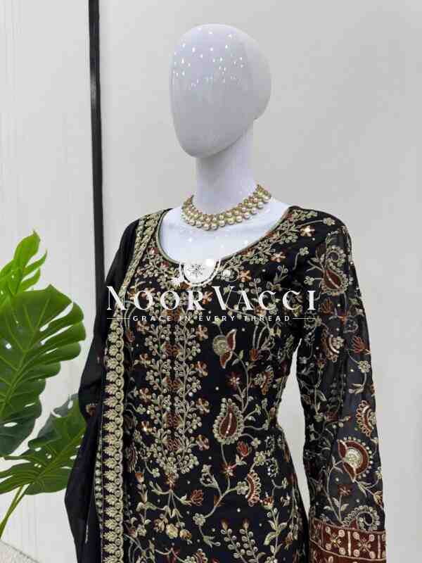 Georgette Embroidered Suit with Real Diamond Work and Dupatta - Image 4