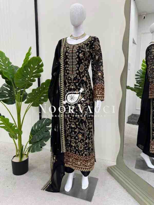 Georgette Embroidered Suit with Real Diamond Work and Dupatta - Image 6