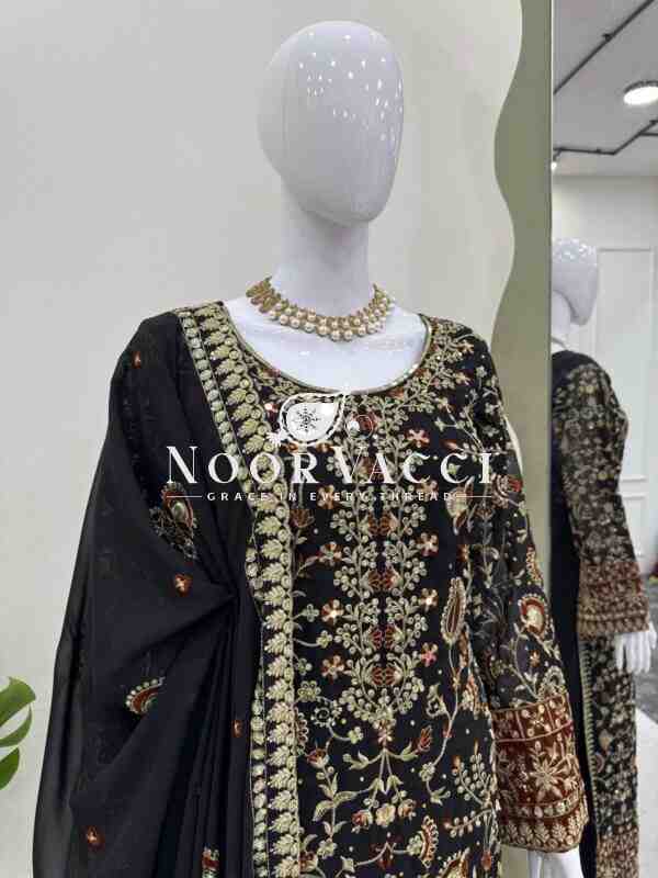 Georgette Embroidered Suit with Real Diamond Work and Dupatta - Image 5