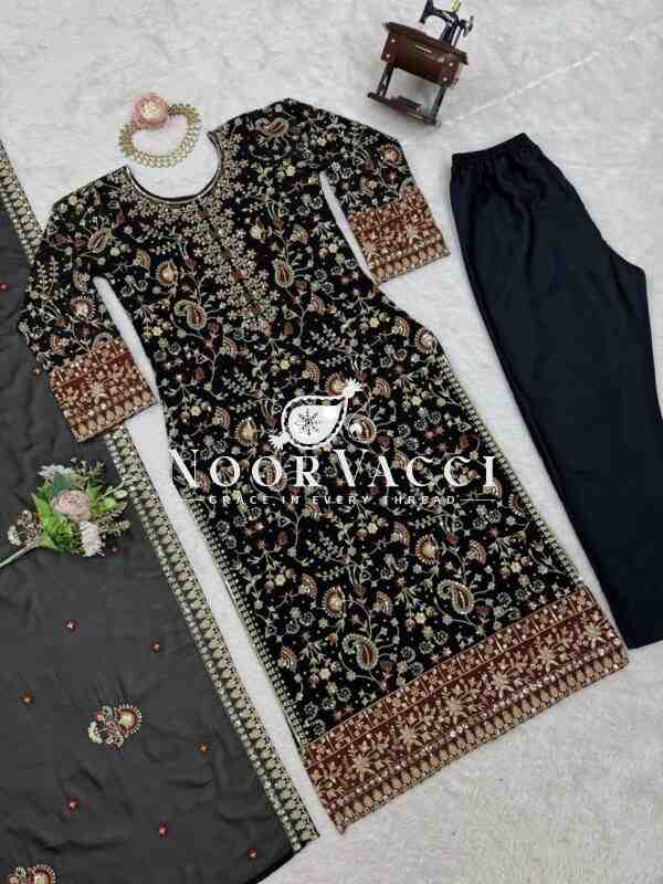 Georgette Embroidered Suit with Real Diamond Work and Dupatta - Image 8