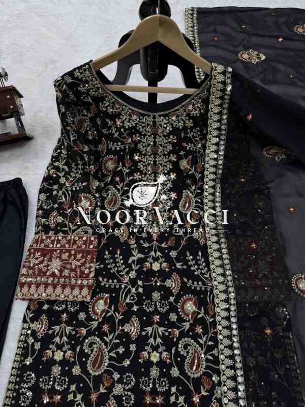 Georgette Embroidered Suit with Real Diamond Work and Dupatta - Image 10