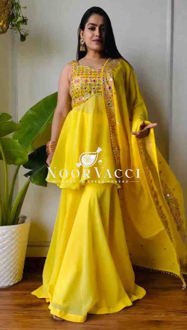 Georgette Embroidered Plazo Suit Set with Dupatta - Image 3