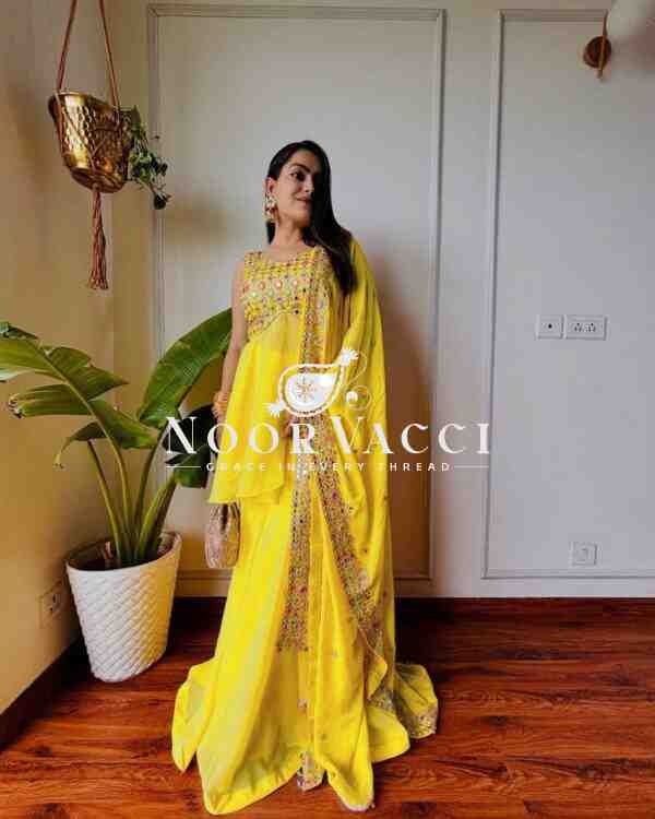 Georgette Embroidered Plazo Suit Set with Dupatta