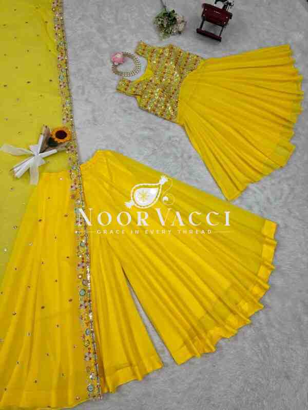 Georgette Embroidered Plazo Suit Set with Dupatta - Image 4