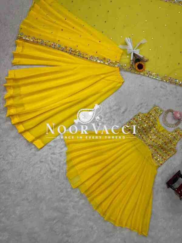 Georgette Embroidered Plazo Suit Set with Dupatta - Image 5