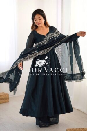Buy Heavy Fandy Silk Embroidered Gown with Dupatta – Real Modeling Party Wear Look