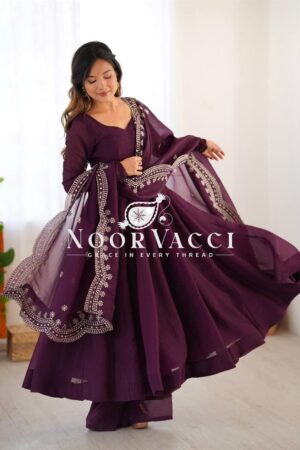 Buy Heavy Fandy Silk Embroidered Gown with Dupatta – Real Modeling Party Wear Look