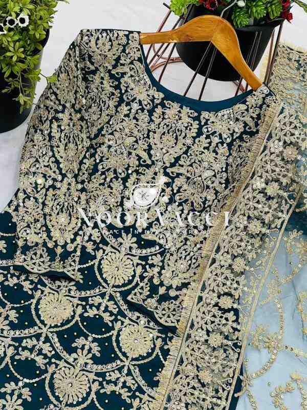 Heavy Faux Georgette Embroidered Partywear Top-Plazzo Set with Dupatta - Image 10