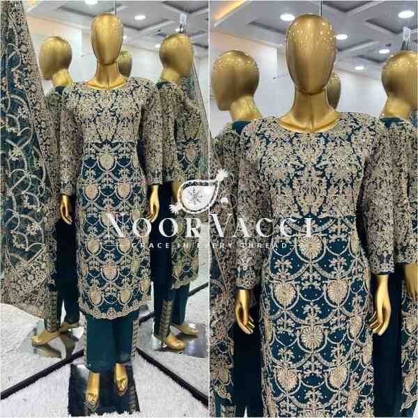 Heavy Faux Georgette Embroidered Partywear Top-Plazzo Set with Dupatta - Image 6