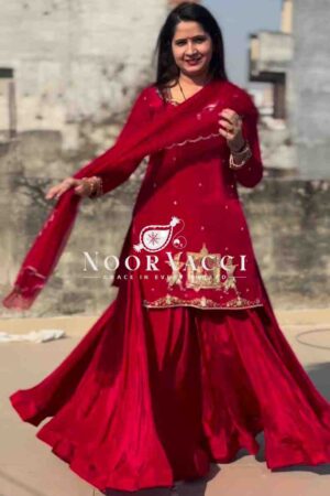 Shop Natural Crepe Silk Embroidered Top & Lehenga Set with Net Dupatta – Full Stitched Elegance