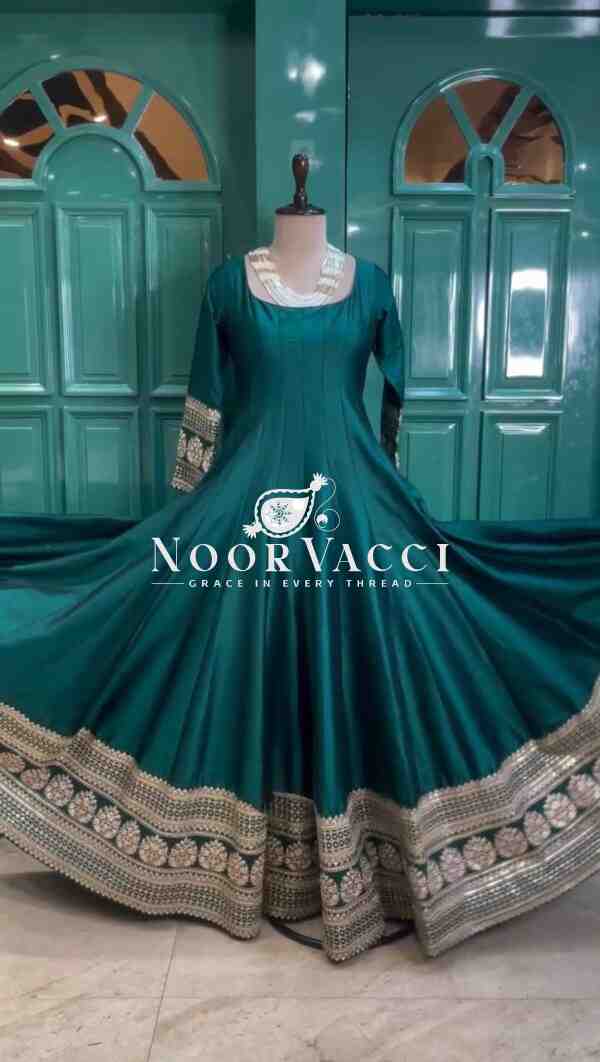 Satin Silk Anarkali Flair Suit with Jacquard Silk Dupatta - Image 2