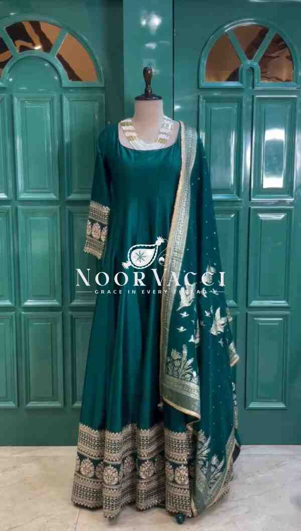 Satin Silk Anarkali Flair Suit with Jacquard Silk Dupatta - Image 3