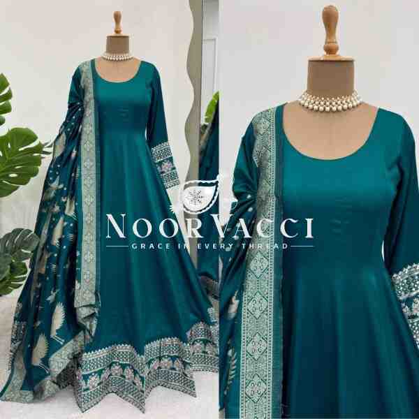 Satin Silk Anarkali Flair Suit with Jacquard Silk Dupatta