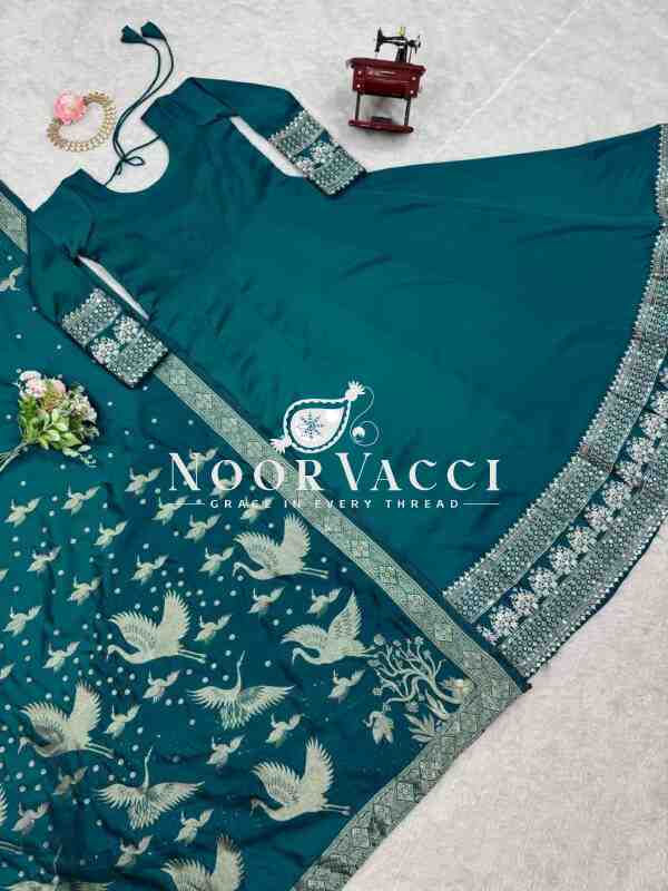 Satin Silk Anarkali Flair Suit with Jacquard Silk Dupatta - Image 10
