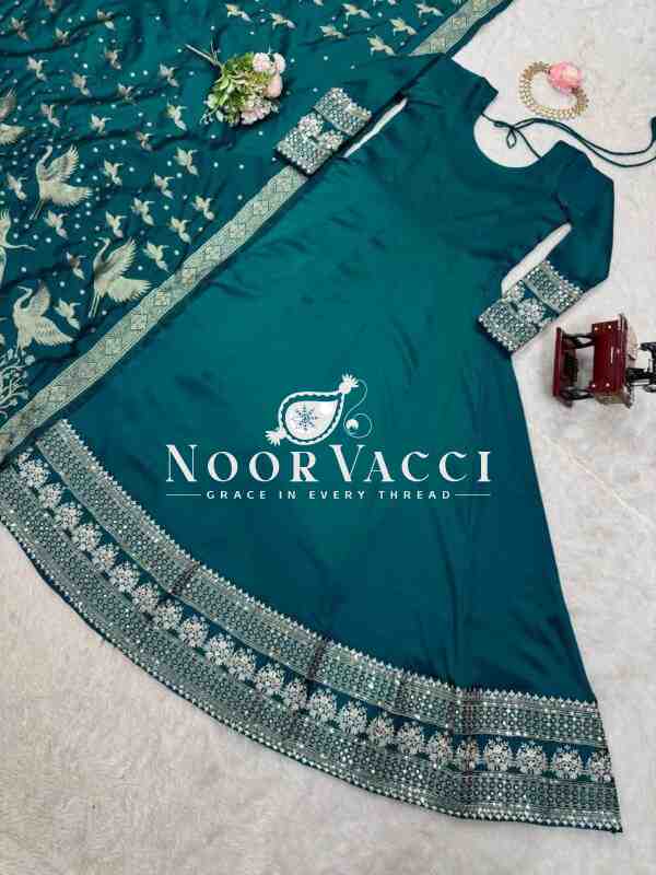 Satin Silk Anarkali Flair Suit with Jacquard Silk Dupatta - Image 8
