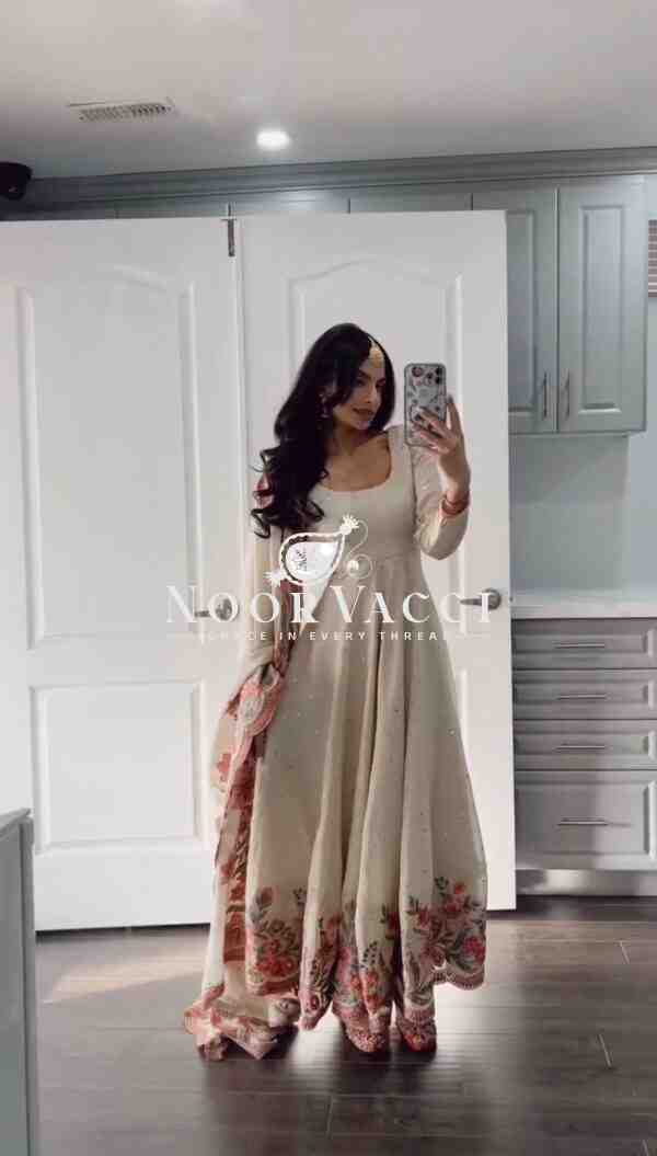 Chinon Silk Suit Set with Mukesh and Sequin Work and Dupatta - Image 2